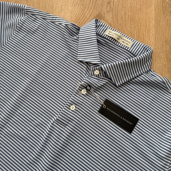 Holderness & Bourne The Maxwell Polo Shirt Mens XXL Blue White Striped NWT